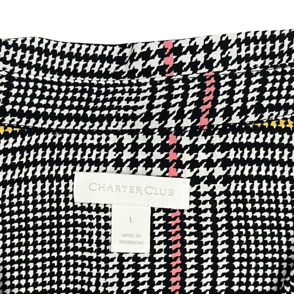 Charter Club Women's Houndstooth Plaid Button Down Blouse Size L Workwear Chic - Picture 3 of 10